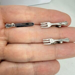 Vintage Sterling Silver Miniature Knife and Fork Screw Back Earrings Cutlery Set